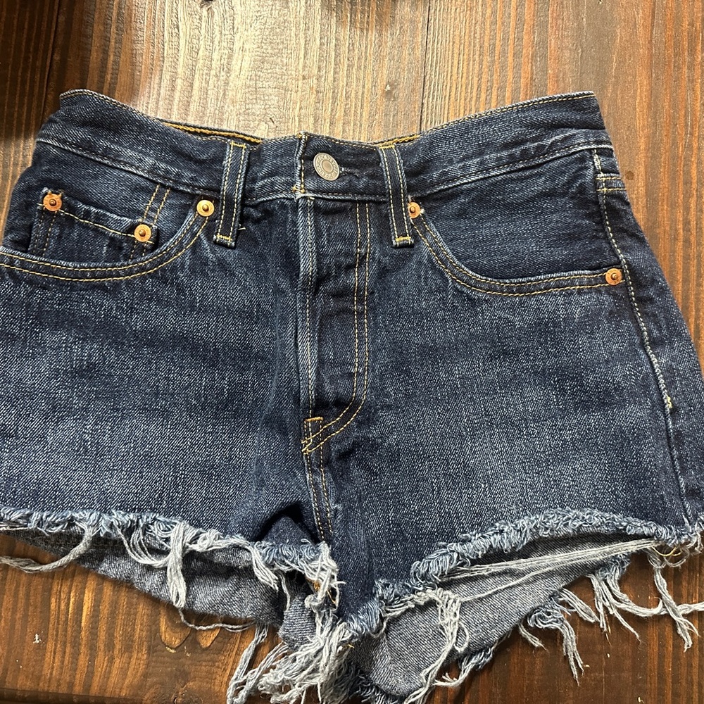 Levi's Dark Blue Frayed Jean Shorts
